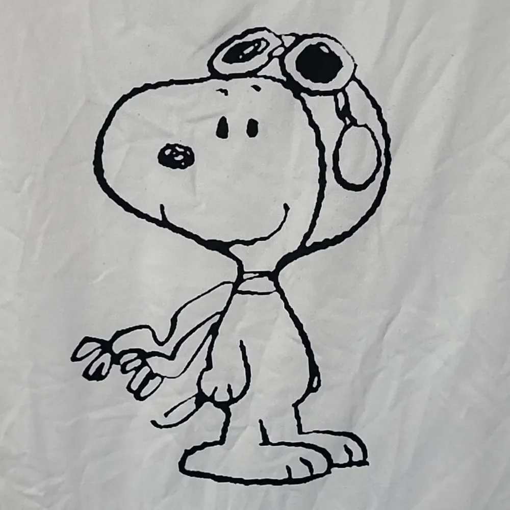 Peanuts Snoopy Flying Ace Graphic Tee Youth L White Retro Cartoon Aviator Shirt